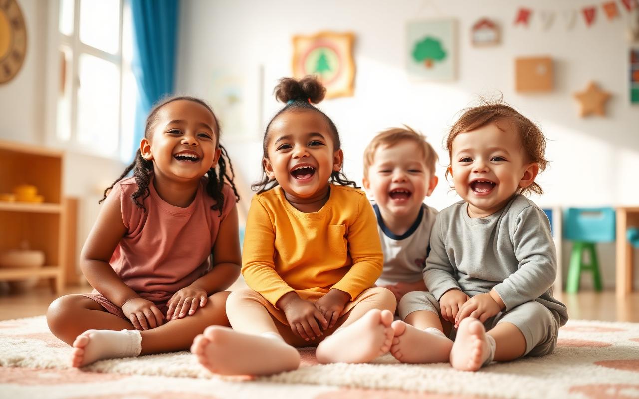 Happy toddlers laughing together